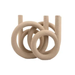 PRESENT TIME Kandelaar Rings - Polyresin - Zandbruin - 38x14,5x30cm