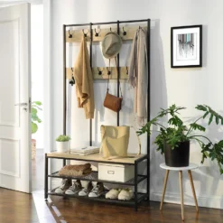 ACAZA Garderoberek Met Bankje, 100cm Breed, Kapstok En Schoenenrek - Lichte Eik 6 ACAZA Garderoberek Met Bankje, 100cm Breed, Kapstok En Schoenenrek - Lichte Eik -Meubelwinkel 1000045921 0102