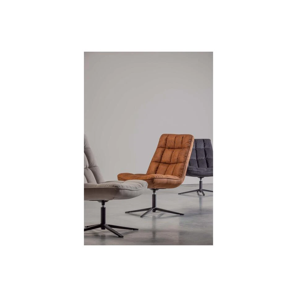 WOOOD Dirkje Draaifauteuil - Leerlook - Cognac - 101x70x85 3 WOOOD Dirkje Draaifauteuil - Leerlook - Cognac - 101x70x85 - Afbeelding 3
