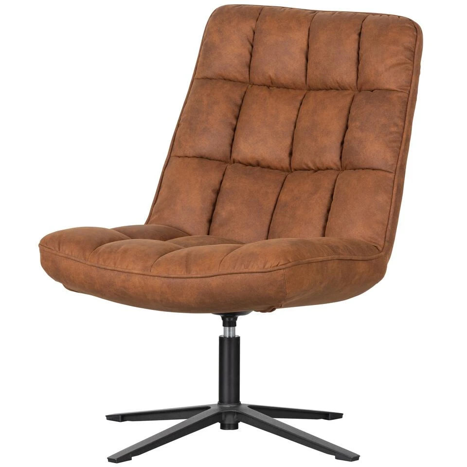 WOOOD Dirkje Draaifauteuil - Leerlook - Cognac - 101x70x85 1 WOOOD Dirkje Draaifauteuil - Leerlook - Cognac - 101x70x85