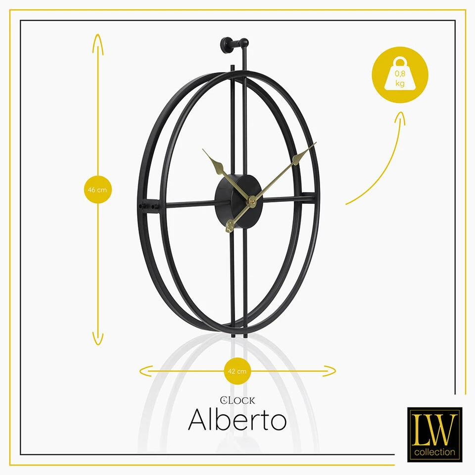 LW Collection Wandklok Alberto Zwart Met Gouden Wijzers 42cm 3 LW Collection Wandklok Alberto Zwart Met Gouden Wijzers 42cm - Afbeelding 3