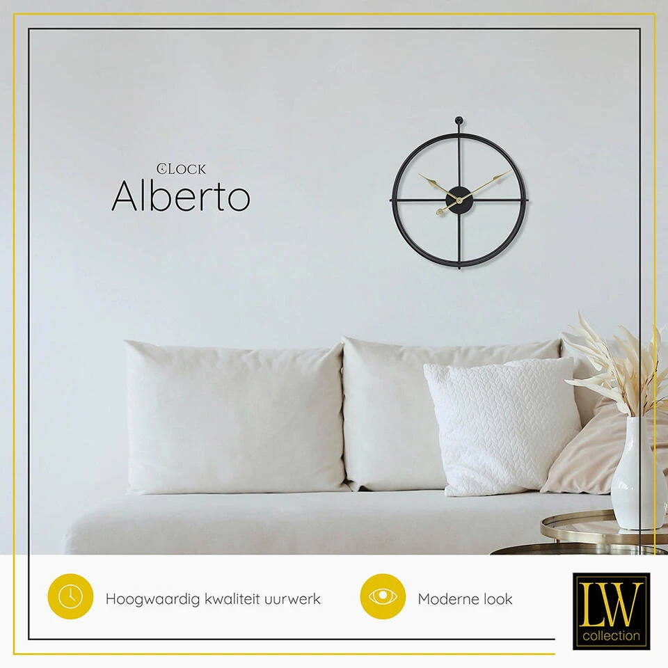 LW Collection Wandklok Alberto Zwart Met Gouden Wijzers 42cm 4 LW Collection Wandklok Alberto Zwart Met Gouden Wijzers 42cm - Afbeelding 4