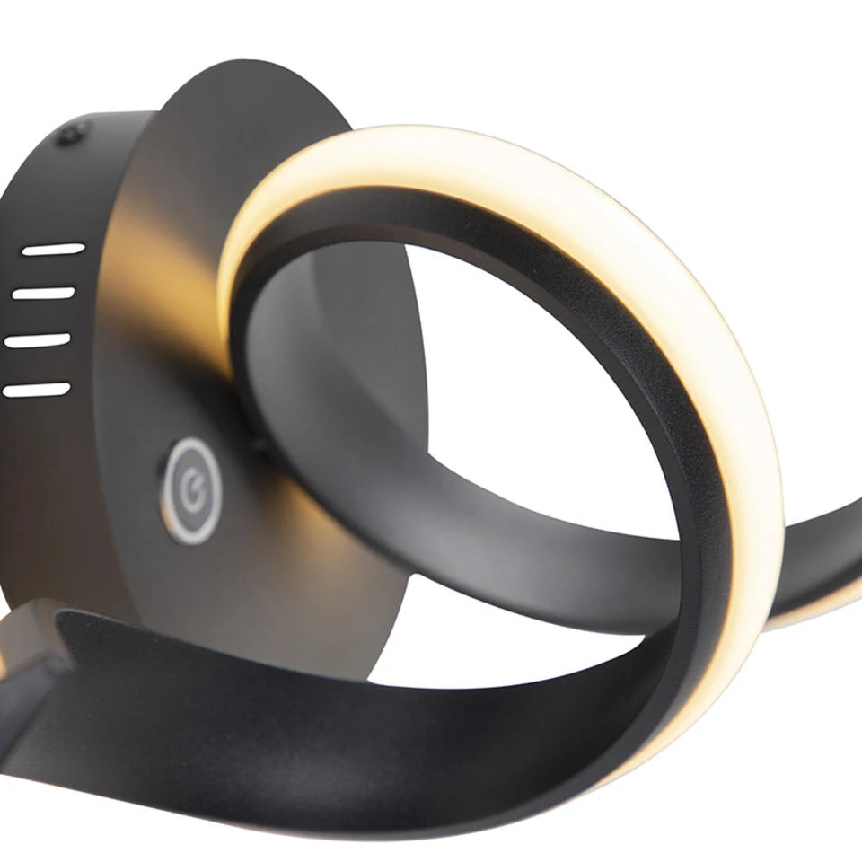 QAZQA Design Wandlamp Zwart 3-stap Touchdimmer Incl. LED - Twisted 2 QAZQA Design Wandlamp Zwart 3-stap Touchdimmer Incl. LED - Twisted - Afbeelding 2