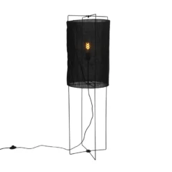 QAZQA Design Vloerlamp Zwart Linnen Kap - Rich