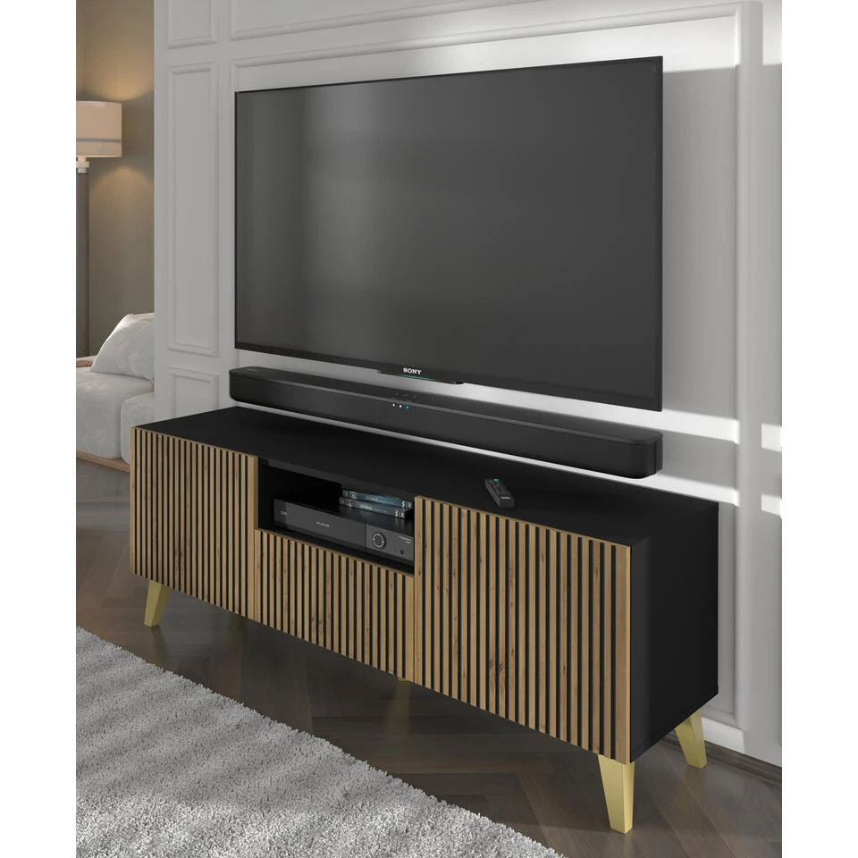 TV Meubel Ravenna P Painted MDF 56x150x42 Zwart 4 TV Meubel Ravenna P Painted MDF 56x150x42 Zwart - Afbeelding 4