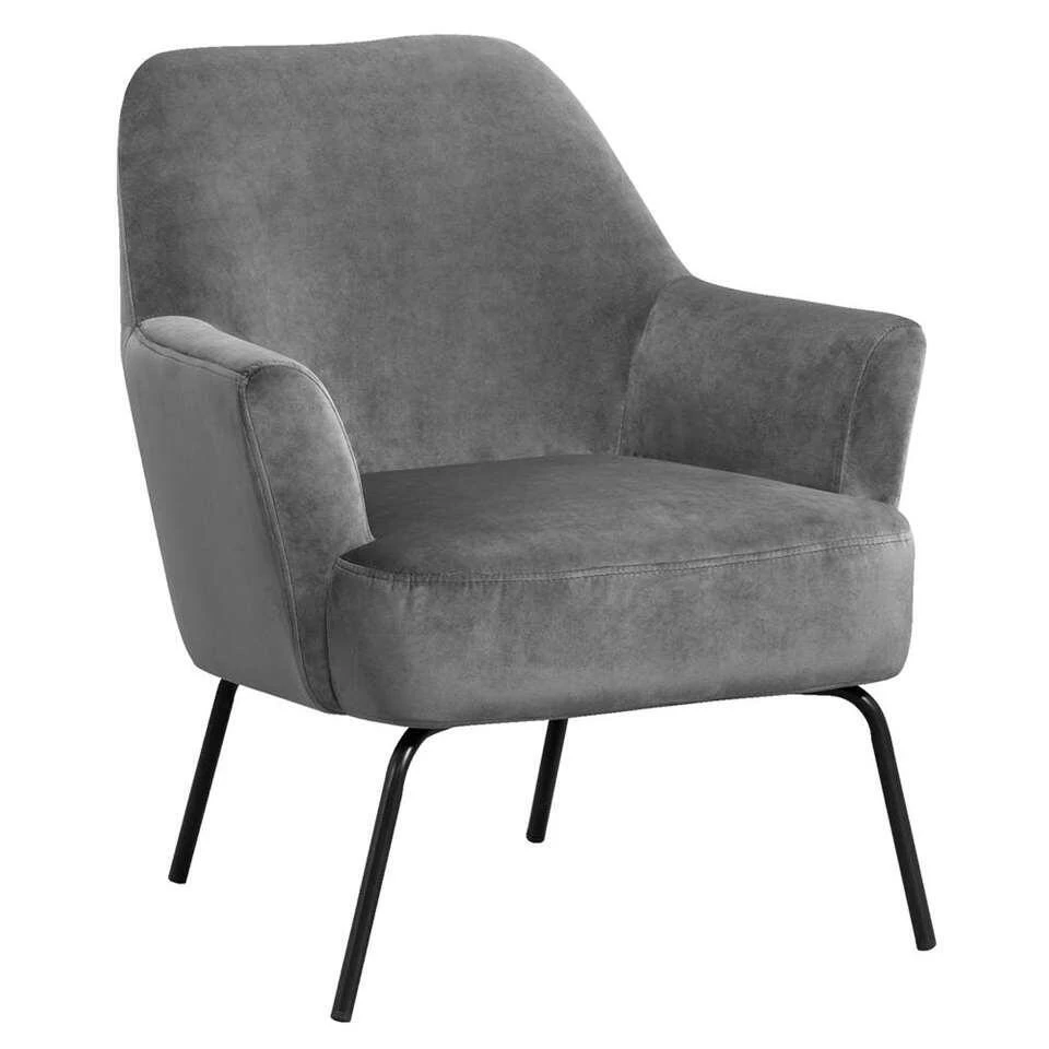 Fauteuil Hamburg - Fluweel - Donkergrijs 2 Fauteuil Hamburg - Fluweel - Donkergrijs - Afbeelding 2