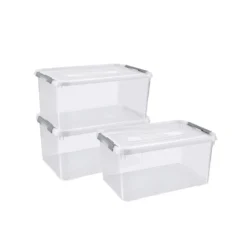 Curver Handy+ Opbergbox - 50L - 3 Stuks - Transparant Met Deksel