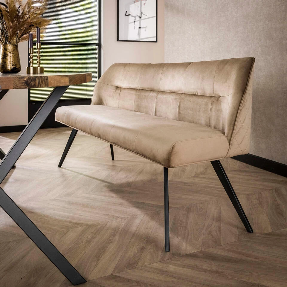 Diego Eetkamerbank Velvet - Stof - Beige 2 Diego Eetkamerbank Velvet - Stof - Beige - Afbeelding 2